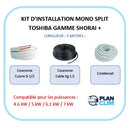 Kit d'installation 3-5-7 mètres Mono split Toshiba / Shorai +. Taille 4.6 kW à 7.1 kW