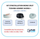 Kit d'installation 3-5-7 mètres Mono split Toshiba / Shorai +. Taille 4.6 kW à 7.1 kW