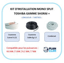 Kit d'installation 3-5-7 mètres Mono split Toshiba / Shorai +. Taille 4.6 kW à 7.1 kW
