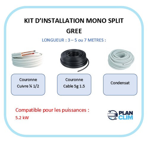 kit d'installation 3-5-7 mètres GREE. Taille 5.2 kW